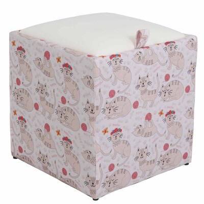 Taburet Box Print - corp Pisici roz/capac imitatie piele alb